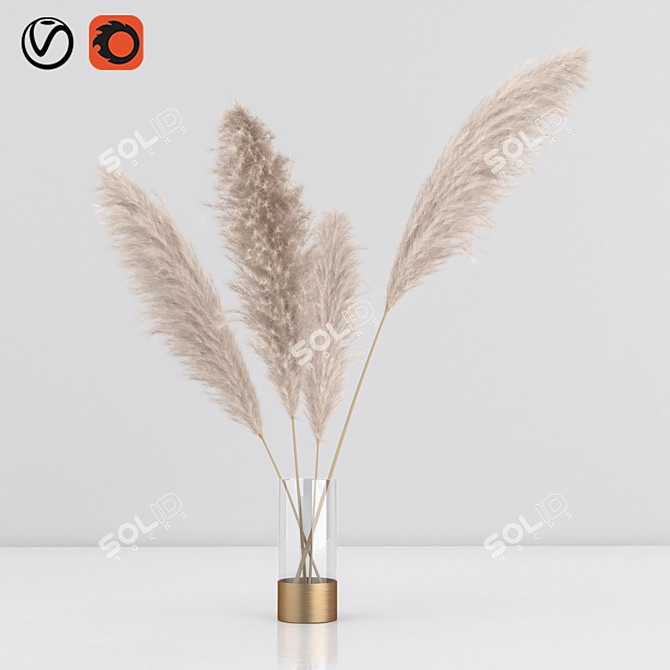 Elegant Pampas in Vase: Modern Floral Decor 3D model image 1