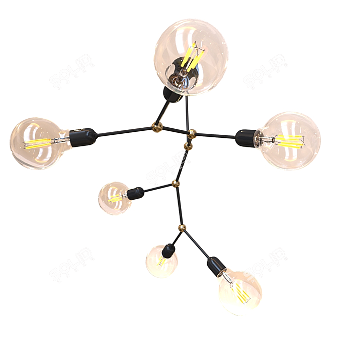 Magic Glow Chandelier - Black Metallic, 6 Bulb Fantasy Light 3D model image 3