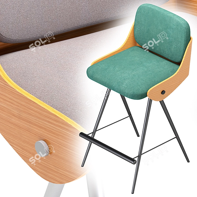 Stylish Isla Semi Bar Stool 3D model image 3