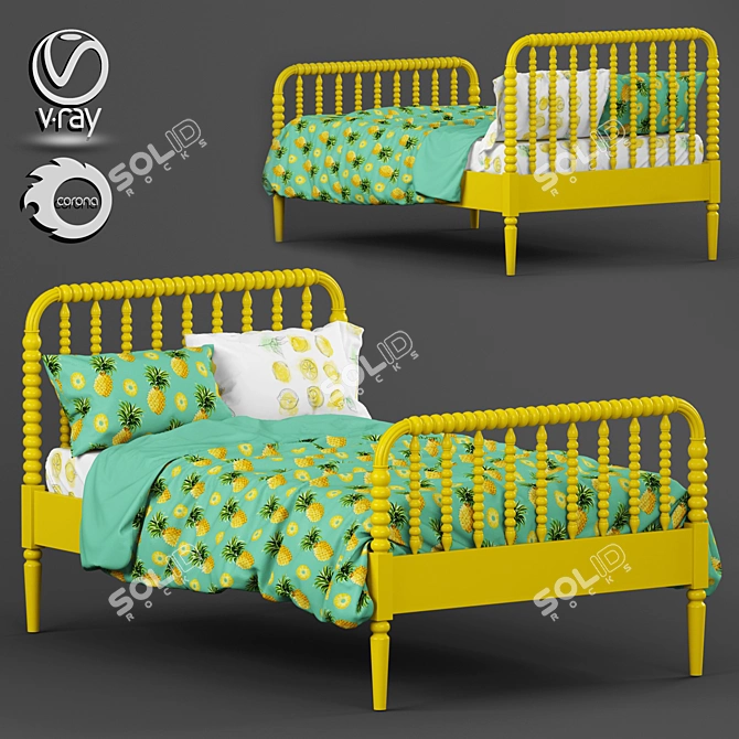 Teal Jenny Lind Kids Bed 3D model image 1