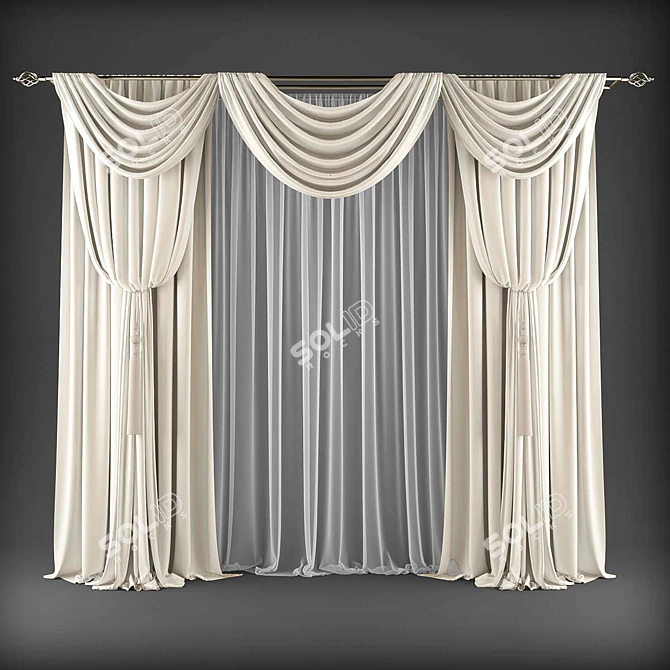 Polyester Window Curtains 3D model image 1