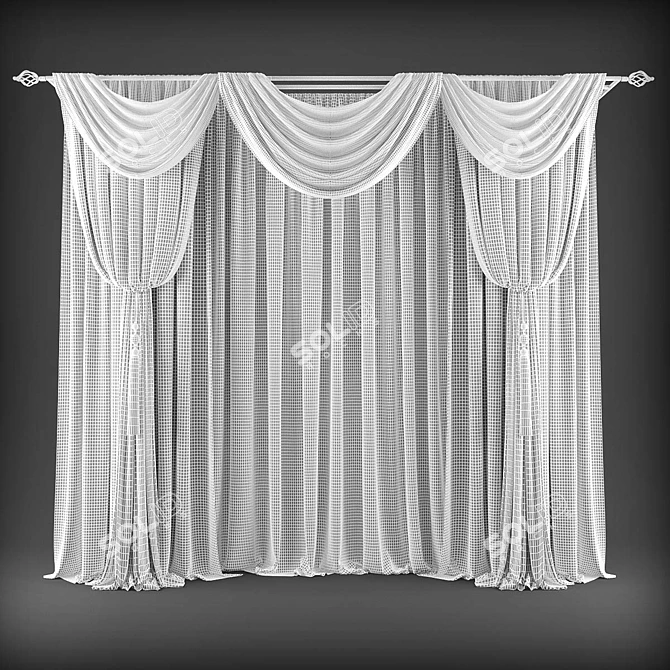 Polyester Window Curtains 3D model image 2