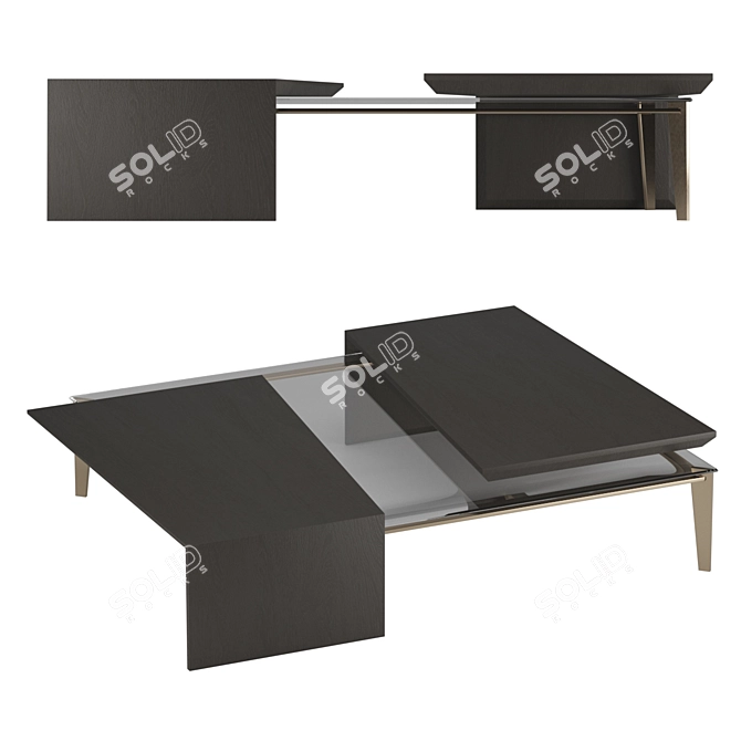 Minimalist Glass Top Brass Coffee Table 3D model image 1