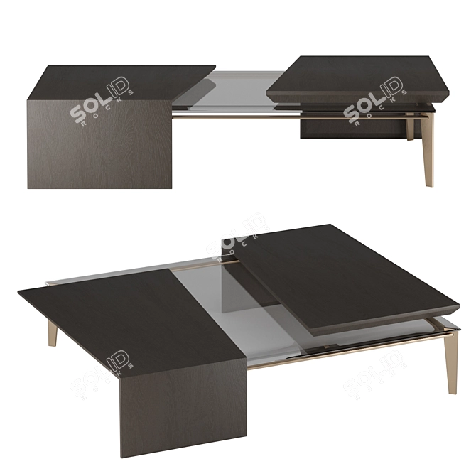 Minimalist Glass Top Brass Coffee Table 3D model image 2