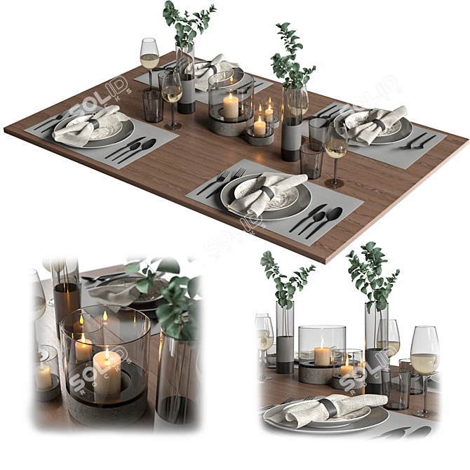 Table Setting with Eucalyptus  Stylish and Versatile Home Decor 3D model image 3