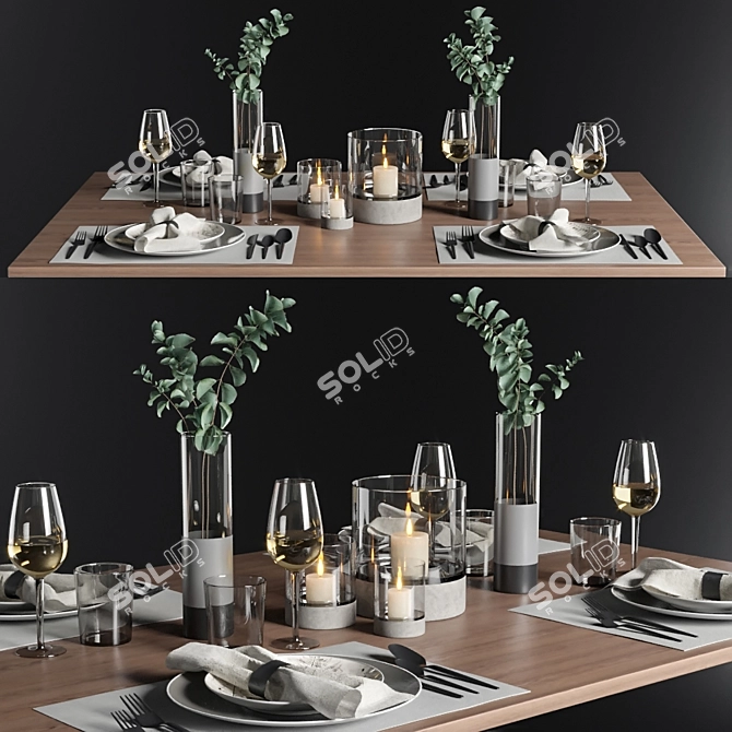 Table Setting with Eucalyptus  Stylish and Versatile Home Decor 3D model image 6