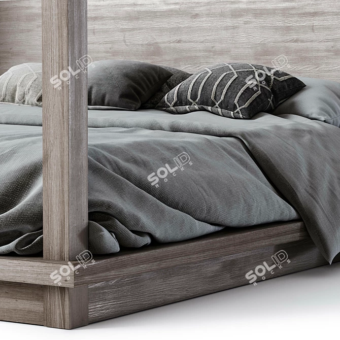 Reclaimed Russian Oak Canopy Bed 3D model image 2