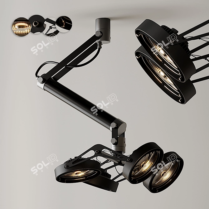 Modular Nomad Ceiling Light - Black and Silver 3D model image 2