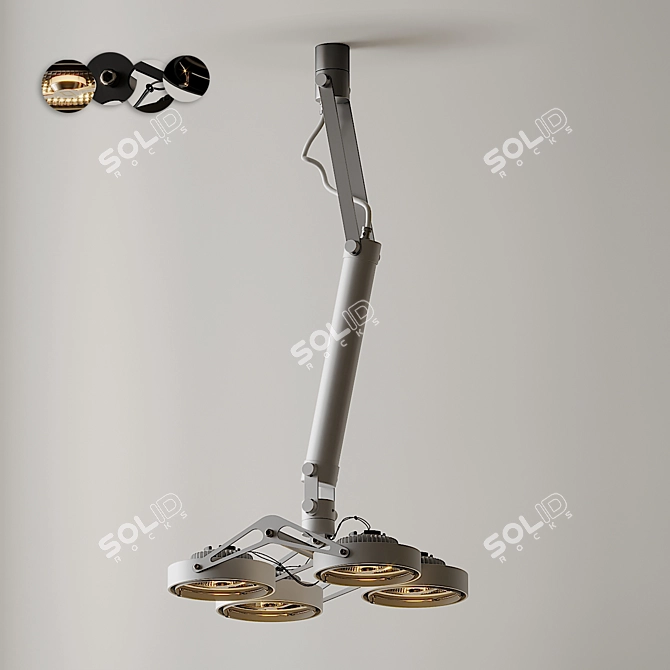 Modular Nomad Ceiling Light - Black and Silver 3D model image 4