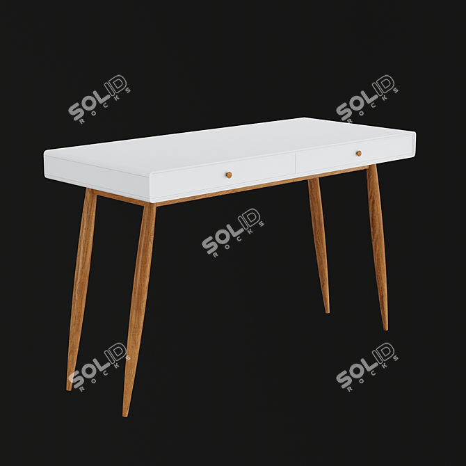 Modern Office Table with 2 Drawers (124x53x76cm) 3D model image 2