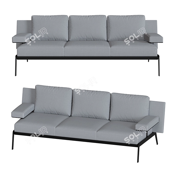 Elegant Light Gray Triple Sofa 3D model image 1