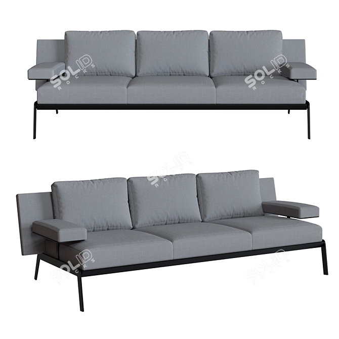 Elegant Light Gray Triple Sofa 3D model image 4