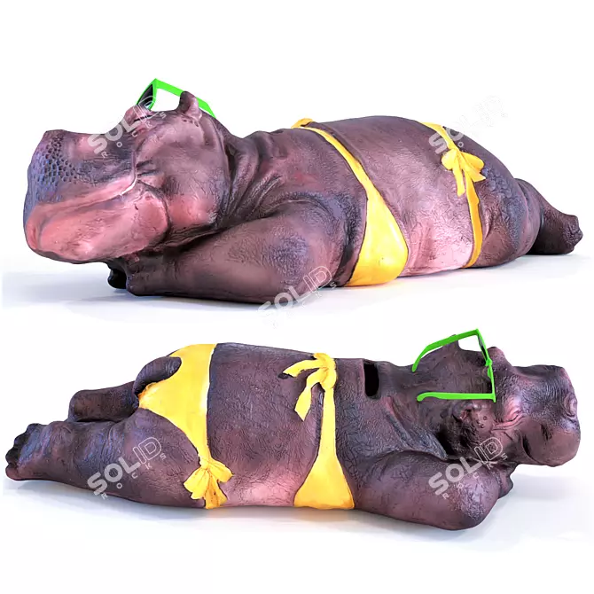 Holiday Hippo Money Box: Cute Brown Polyresin Coin Bank 3D model image 1