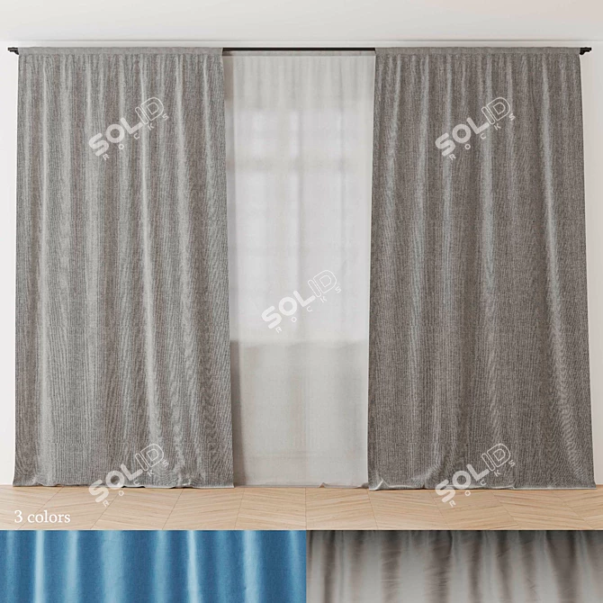 3-Color Curtains: Grey, Blue, Gradient 3D model image 1