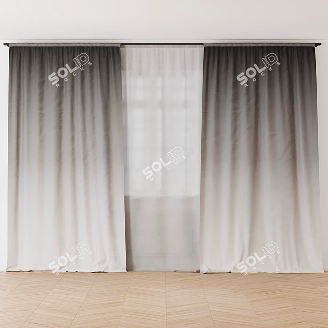 3-Color Curtains: Grey, Blue, Gradient 3D model image 2