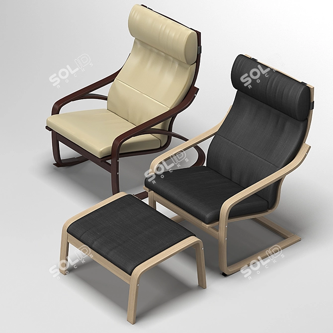 Corona-Supported Poing Armchair, 4 Upholstery Options 3D model image 2