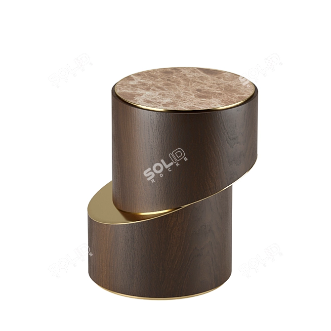 Harmonious Walnut and Brass Side Table 3D model image 2
