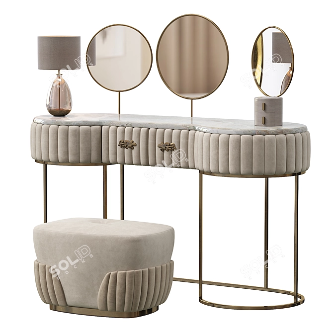 Modern Crystal Vanity Set with Pouf 3D model image 2