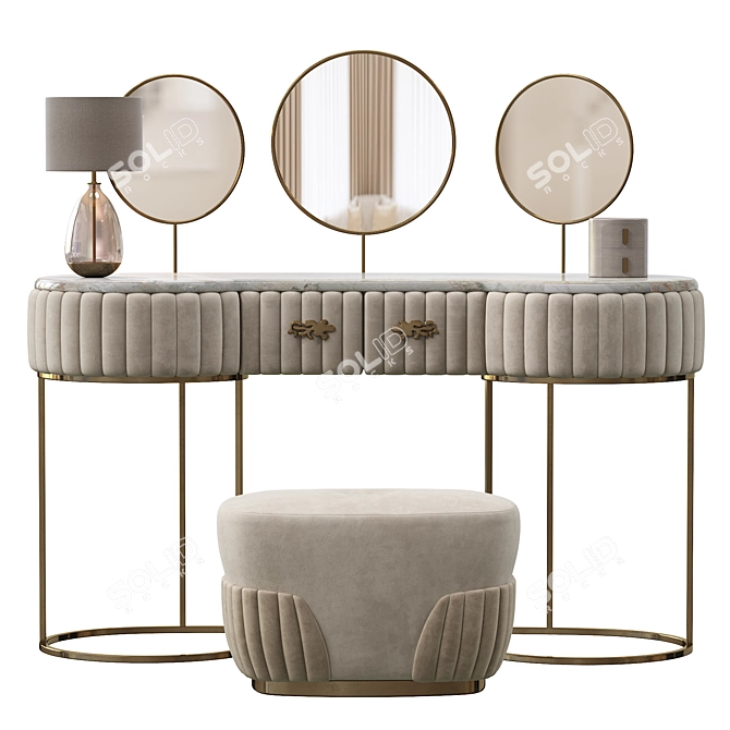 Modern Crystal Vanity Set with Pouf 3D model image 3