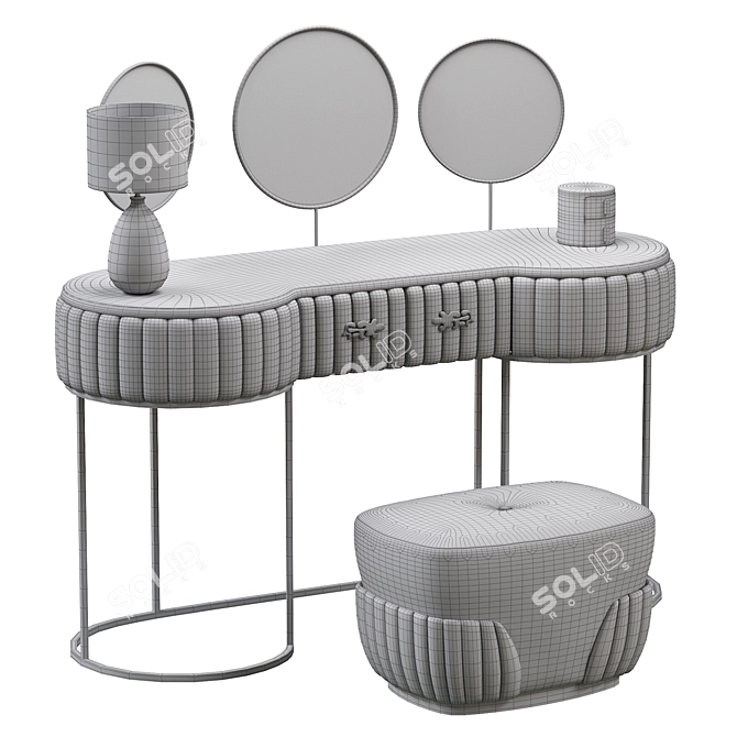 Modern Crystal Vanity Set with Pouf 3D model image 5