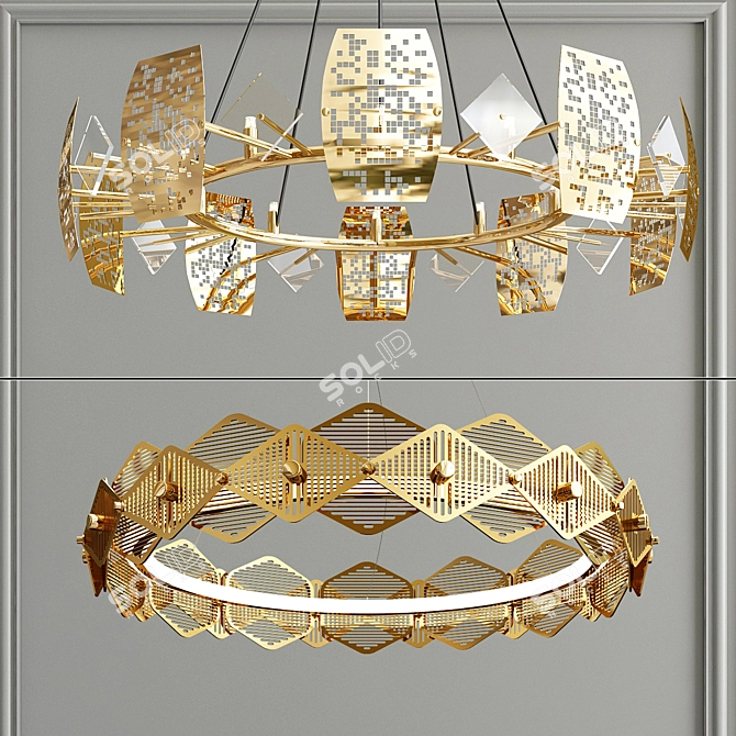 Elegant Gold DROPLET & BRILL Pendants 3D model image 4