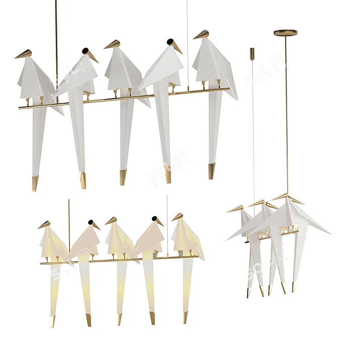 Golden Bird LED Chandelier 3D model image 1