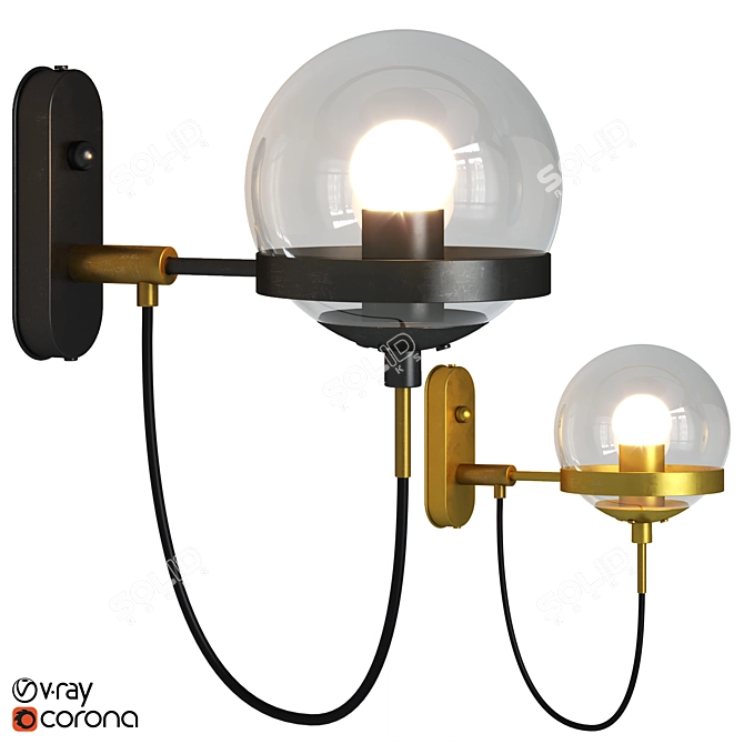 Vintage Retro Globe Wall Lamp 3D model image 1