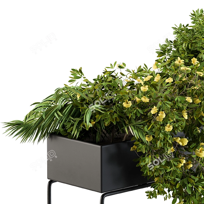 Elegant Black Planter with Vibrant Yellow Blooms 3D model image 3