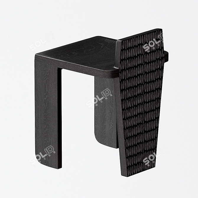 Rustic Mango Wood Three-Legged Stool 3D model image 2