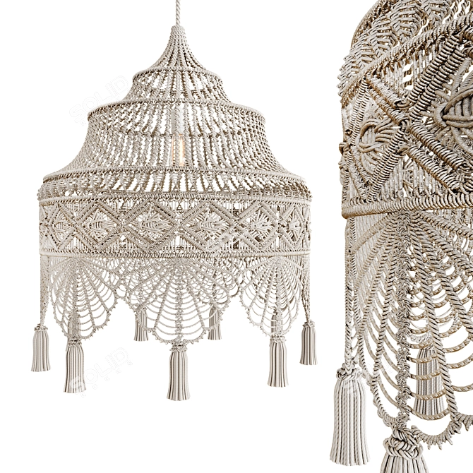 Boho Macrame Chandelier: Handcrafted Elegance 3D model image 1