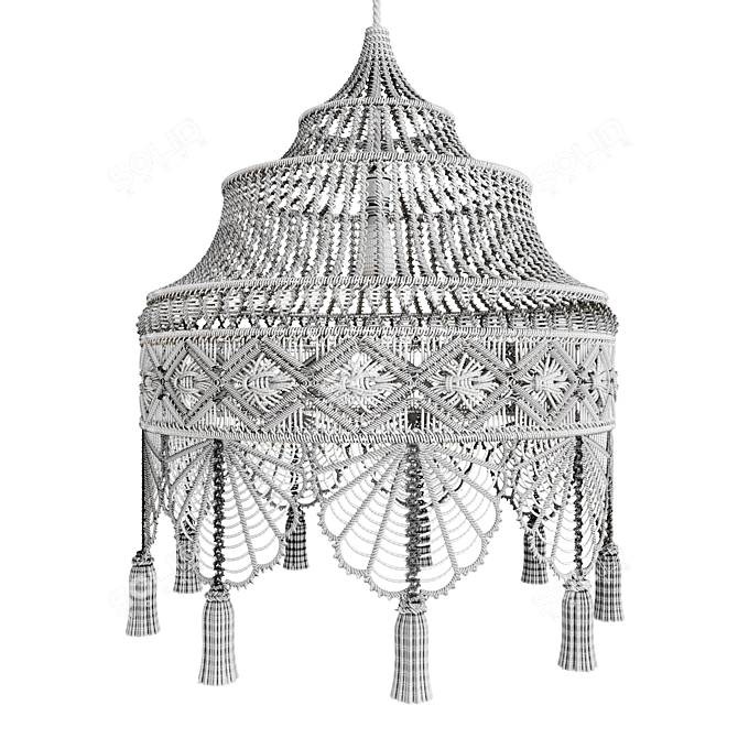 Boho Macrame Chandelier: Handcrafted Elegance 3D model image 2