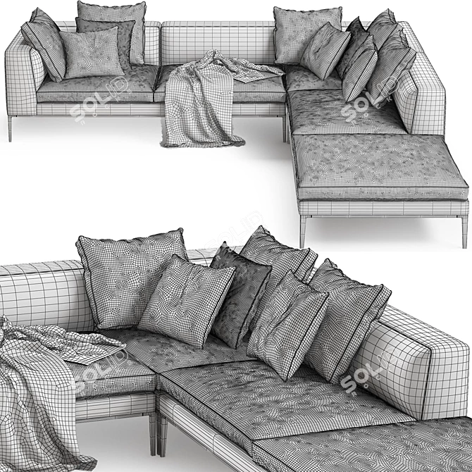 Modern Michel Club Corner Sofa 3D model image 3