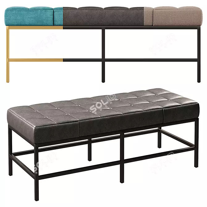 Contemporary Beckett Bench: Distressed Black Faux Leather 3D model image 1