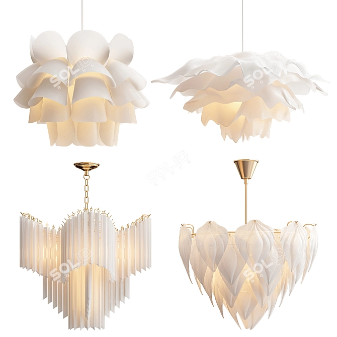 Elegant Chandelier Collection: Knappa, Krusning, Eichholtz Pulsar, Glass Leaf 3D model image 1