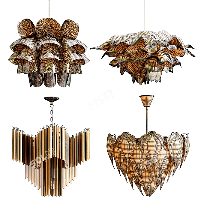 Elegant Chandelier Collection: Knappa, Krusning, Eichholtz Pulsar, Glass Leaf 3D model image 5