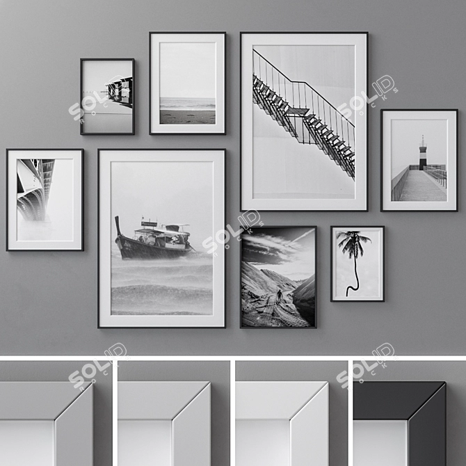 Stylish 96-Piece Photo Frame Set 3D model image 1