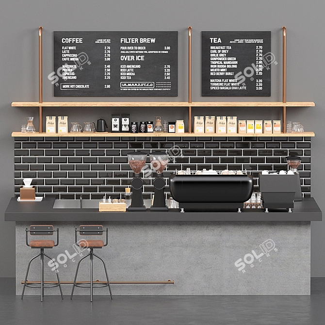 Glossy Coffeeshop Bar Counter 3D model image 1