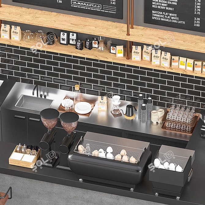 Glossy Coffeeshop Bar Counter 3D model image 3