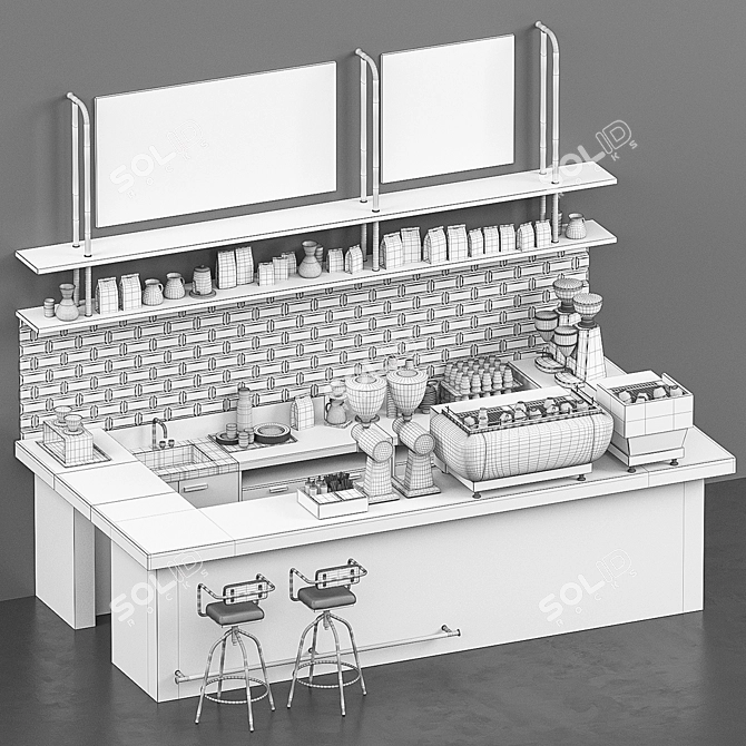 Glossy Coffeeshop Bar Counter 3D model image 4