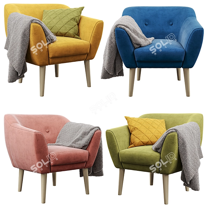 Modern Ergonomic Armchair with Wooden Legs 3D model image 2