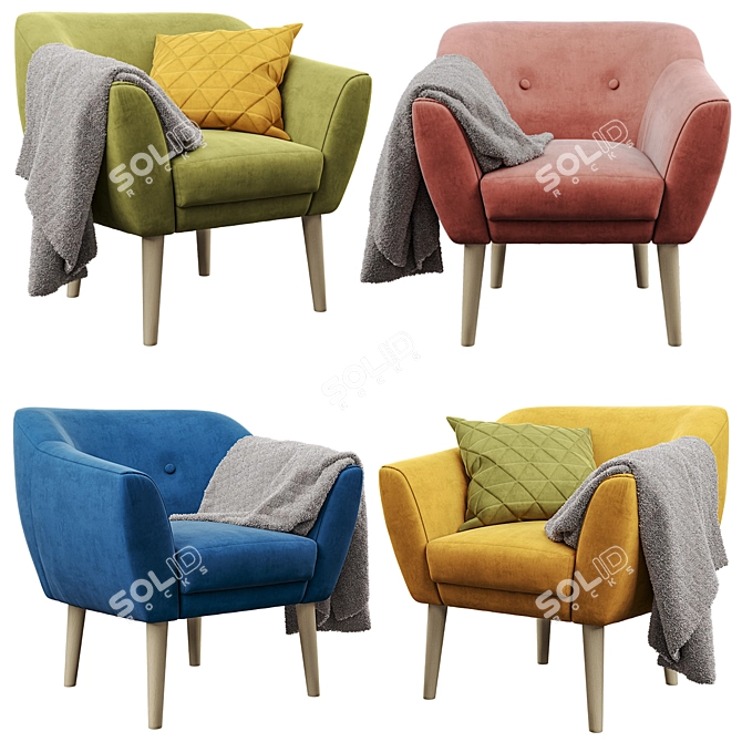 Modern Ergonomic Armchair with Wooden Legs 3D model image 3