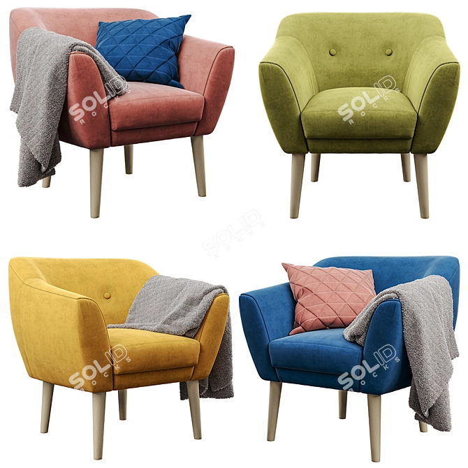 Modern Ergonomic Armchair with Wooden Legs 3D model image 4