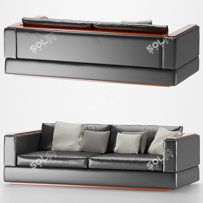 Black Leather Sofa with Cushions 3D model image 1