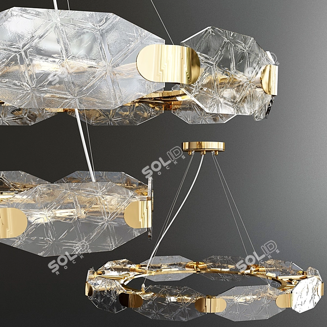 Elegant Alta Gold Metal and Glass Pendant 3D model image 4