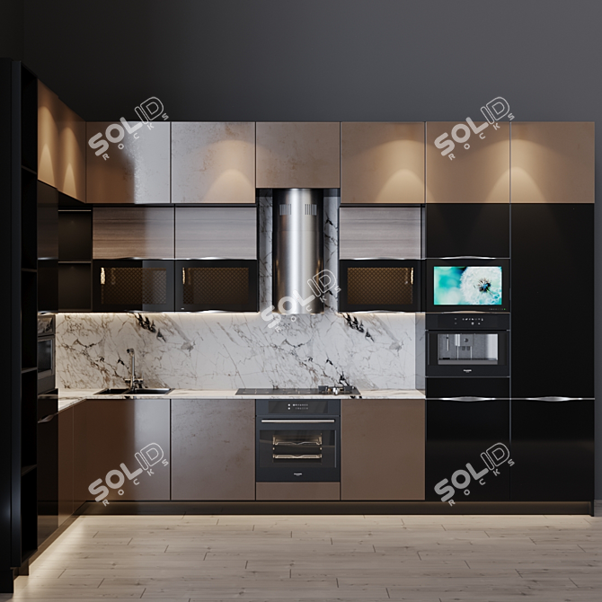 Modern Kitchen with Integrated TV, Coffee Maker, and More 3D model image 2