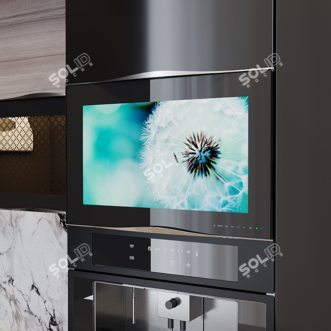 Modern Kitchen with Integrated TV, Coffee Maker, and More 3D model image 4