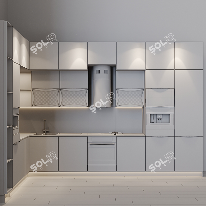 Modern Kitchen with Integrated TV, Coffee Maker, and More 3D model image 5