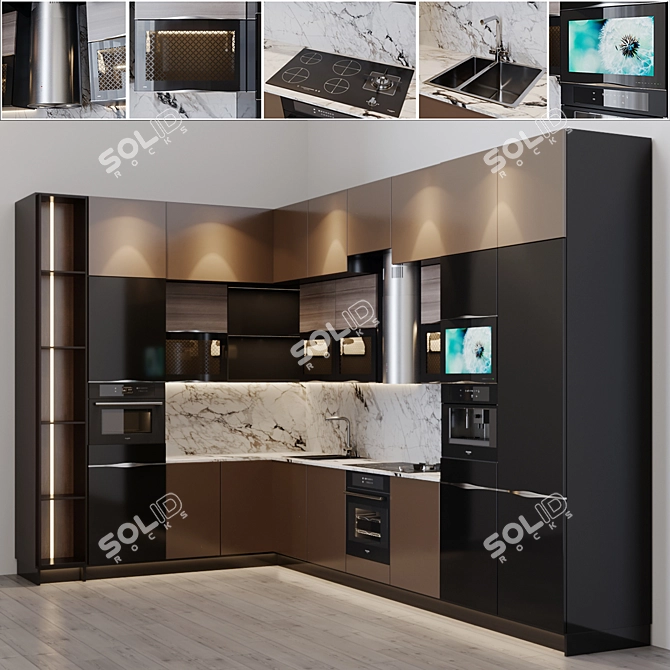 Modern Kitchen with Integrated TV, Coffee Maker, and More 3D model image 6