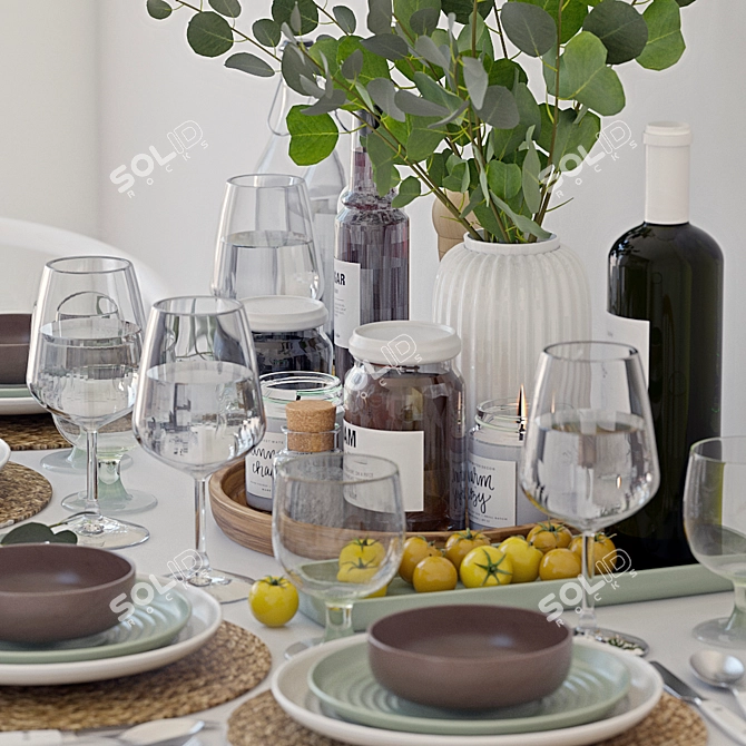 Eucalyptus Table Setting 3D model image 3