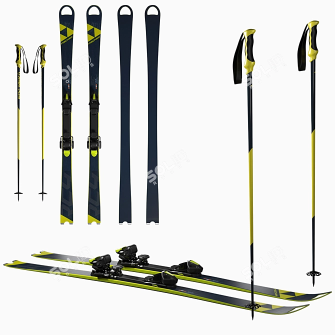 Fischer RC4 Slalom Ski Bundle: Ski, Sticks, Bindings 3D model image 2